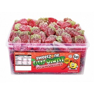 Sweetzone Halal Jelly Sweets - Fizzy Giant Strawberries Tub Of 100pcs Sweetzone Halal Jelly Sweets - Fizzy Giant Strawberries Tub Of 100pcs